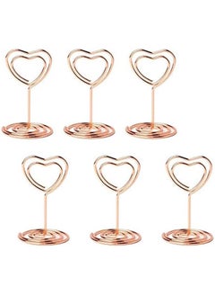 20pcs Mini Place Card Holder, Table Number Holders, Table Card Holders, Table Number Stands, Wire Table Picture Photo Holder with Heart Shaped Menu Memo Clips for Wedding Favors (Rose Gold)