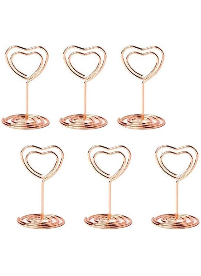 Generic - 20pcs Mini Place Card Holder, Table Number Holders, Table Card Holders, Table Number Stands, Wire Table Picture Photo Holder with Heart Shaped Menu Memo Clips for Wedding Favors (Rose Gold) - Image 1