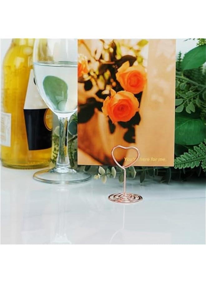 Generic - 20pcs Mini Place Card Holder, Table Number Holders, Table Card Holders, Table Number Stands, Wire Table Picture Photo Holder with Heart Shaped Menu Memo Clips for Wedding Favors (Rose Gold) - Image 1