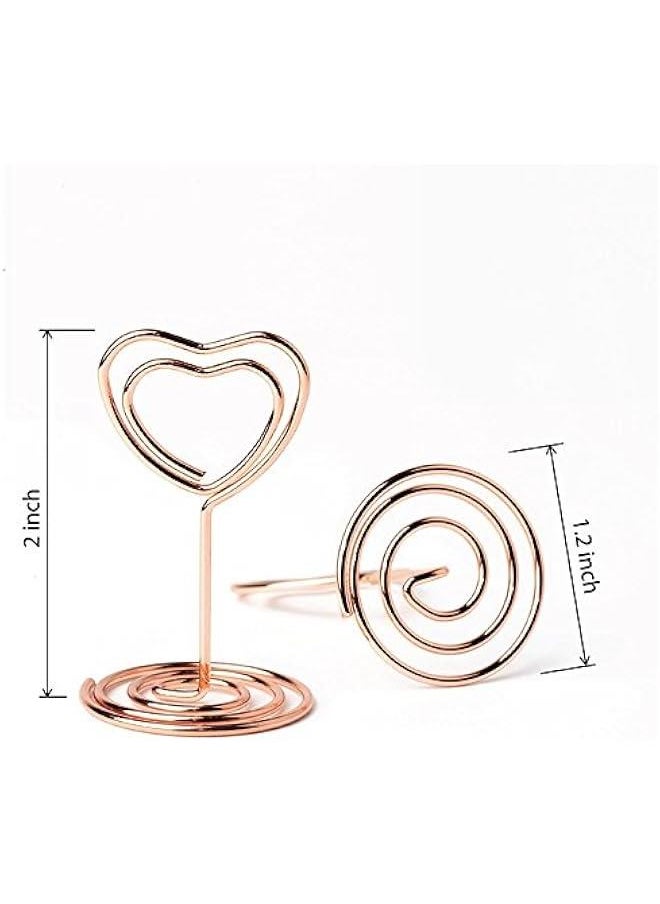Generic - 20pcs Mini Place Card Holder, Table Number Holders, Table Card Holders, Table Number Stands, Wire Table Picture Photo Holder with Heart Shaped Menu Memo Clips for Wedding Favors (Rose Gold) - Image 1