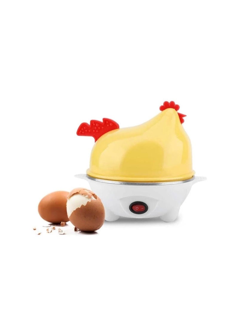 "Mini Electric Egg Boiler Steamer with Chicken Design Lid – Automatic Off, 7-Egg Capacity – Yellow/White"  - Image 1