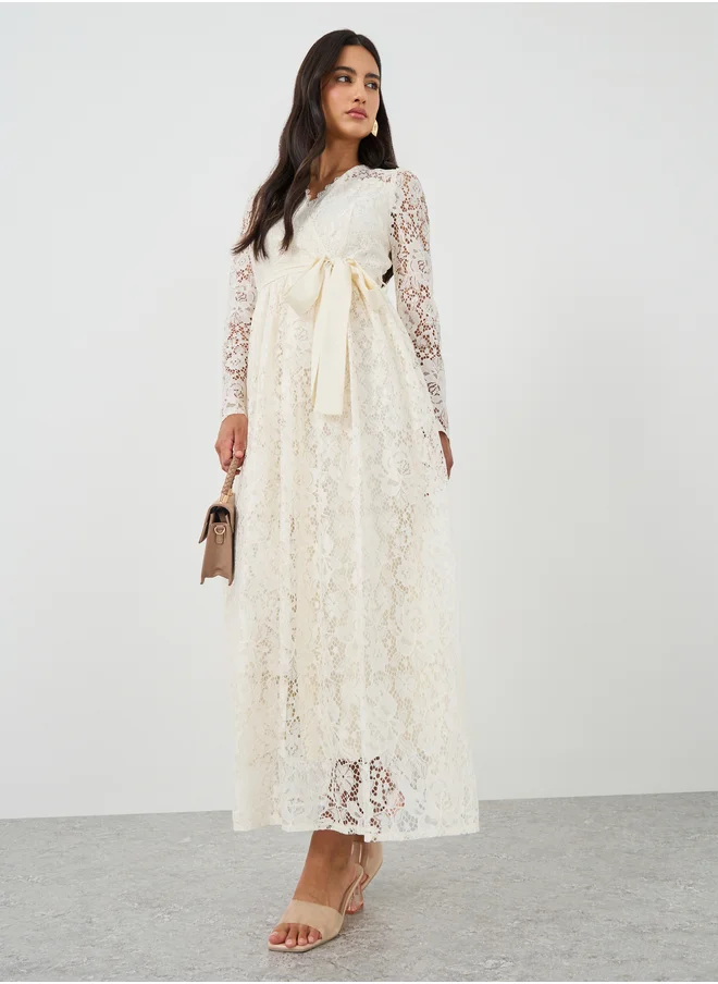 Styli Lace Long Sleeves A-Line Maxi Dress