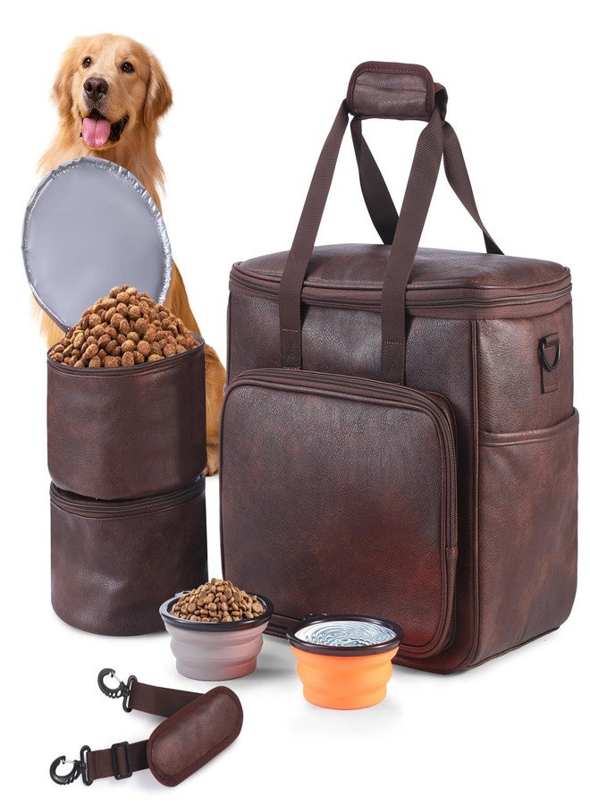 Lasaviin Dog Travel Bag, Leather Travel Pet Bag Set for Dog and Cat, Airline Approved Tote Organizer with Multi-Function Pockets, 2 Food Storage Containers, 2 Collapsible Bowls - Image 1