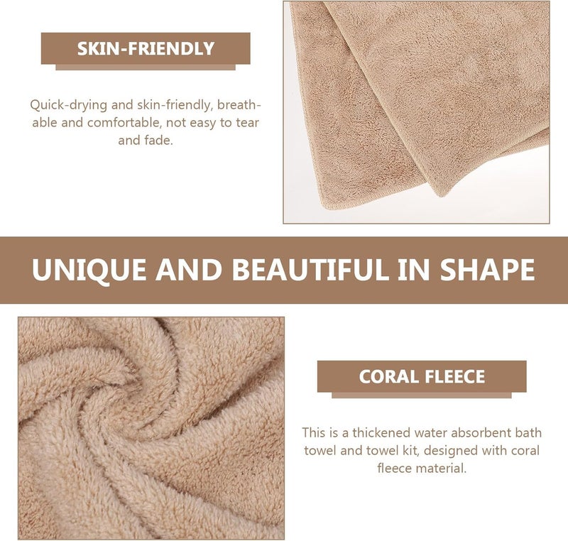 SMASOLO Coral Fleece Quick-Dry Bath Towel Set 2pcs Absorbent Supple Shower Towels for Home Use Khaki Breathable Soft Fabric - Image 3