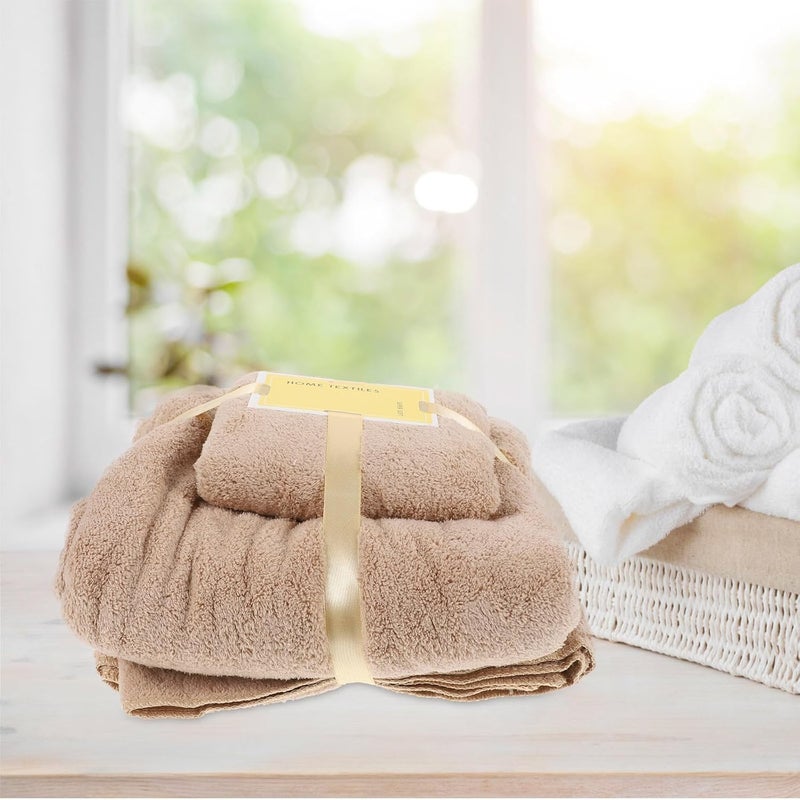 SMASOLO Coral Fleece Quick-Dry Bath Towel Set 2pcs Absorbent Supple Shower Towels for Home Use Khaki Breathable Soft Fabric - Image 4