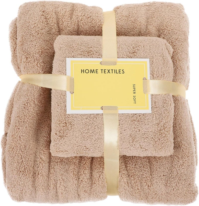 SMASOLO Coral Fleece Quick-Dry Bath Towel Set 2pcs Absorbent Supple Shower Towels for Home Use Khaki Breathable Soft Fabric - Image 1