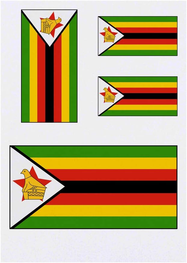 4 x Zimbabwe Flag Temporary Tattoos Water Resistant SkinSafe NonToxic Transfers Mixed Sizes TO00014551