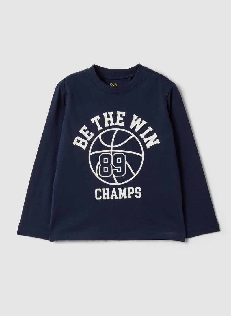 Ovs OVS Blue Pure Organic Cotton T-Shirt With College Print For Boys
