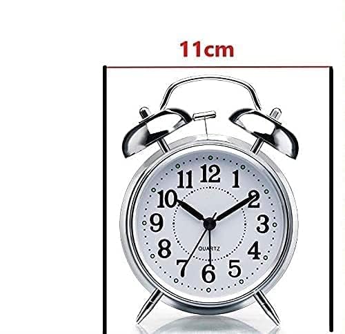 ToYooZe ToYooZe Table Clock Retro Twin Bell Metal Frame Alarm Clock with Night Backlight Function Silent Motion High Volume Bedside Luminous Alarm for BedroomOffice Silver Vintage Analog - Image 4