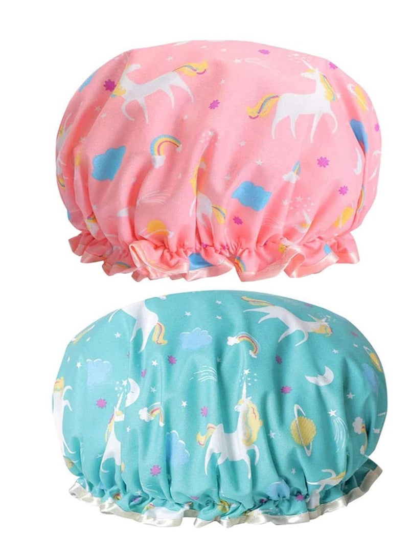 2 Pieces Plastic Shower Caps Double-Layer Bath Cap Elastic Band Hat Waterproof For Women Spa Heat Deep Conditioning - Image 1