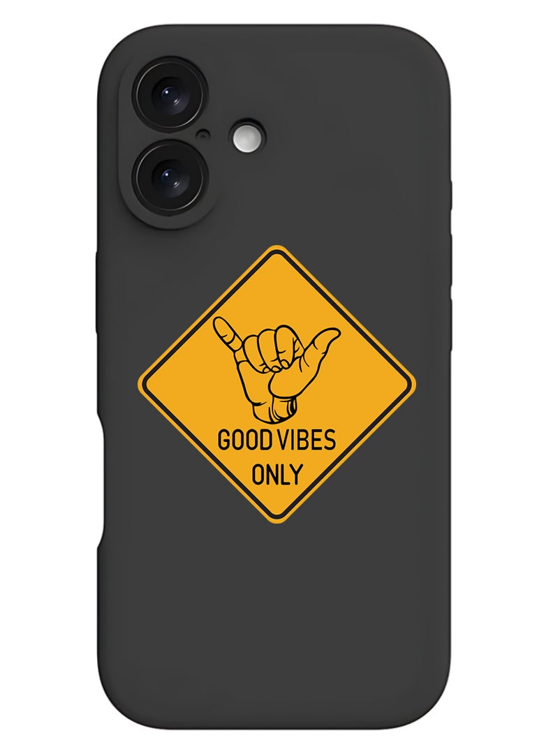 Theodor Protective Slim Fit Case Liquid Silicone Cover with Full Body Protection Anti-Scratch Shockproof Case For Apple iPhone 17 (Black) Good Vibes - Image 1