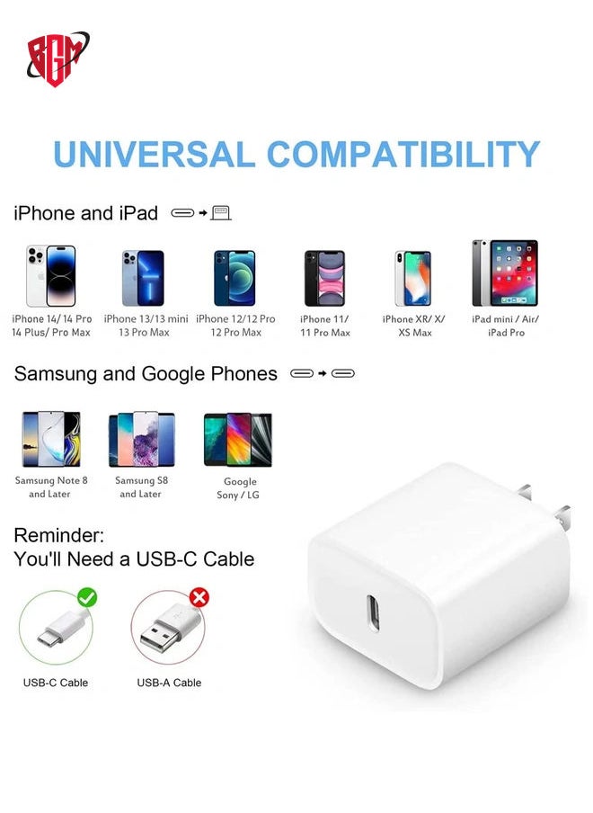 BGM - iPhone Fast Charger Block [1 Pack] 20W USB C Wall Charger PD Adapter Compatible with iPhone 14//14 Pro/14 Pro Max/14 Plus/13/12/11/Xs Max/XR/X/SE, iPad Pro/Mini, Galaxy, Google Pixel 5/4/3 and More - Image 1