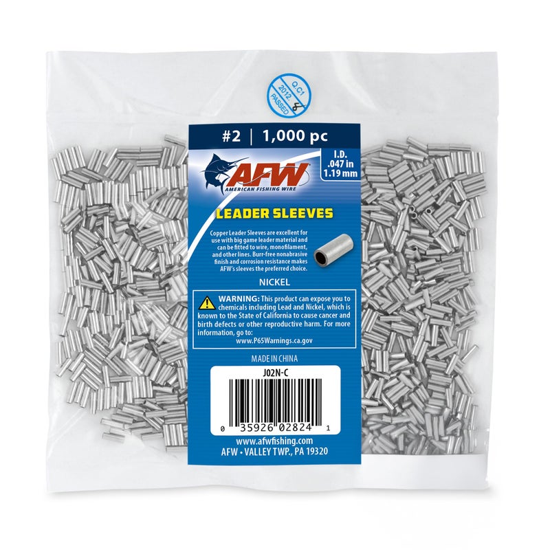 AFW American Fishing Wire Single Barrel Crimp Sleeves Size 2047 Nickel 1000 pc - Image 2