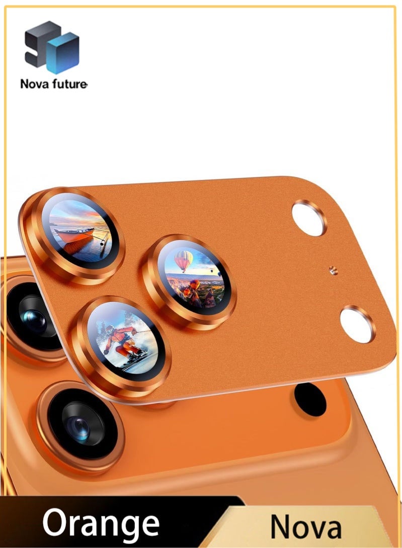 Nova future For iPhone 17 Pro Max Camera Lens Protector [Drop Protection] [Full Coverage] [3D Metal] [Case Friendly] Tempered Glass Camera Cover — Orange - Image 1