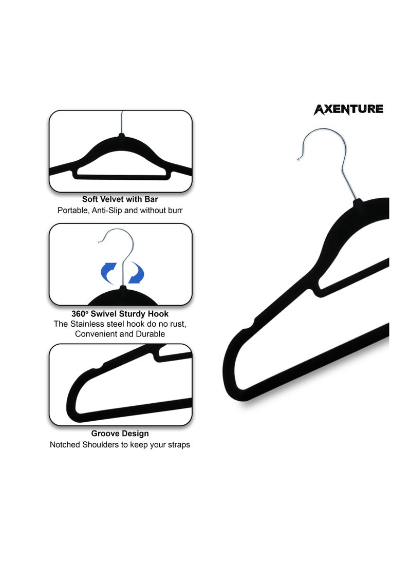 AXENTURE - 50-Piece Nonslip 360-Degree-Swivel Hook Velvet Hangers Black 41x23.3x0.5cm - Image 1