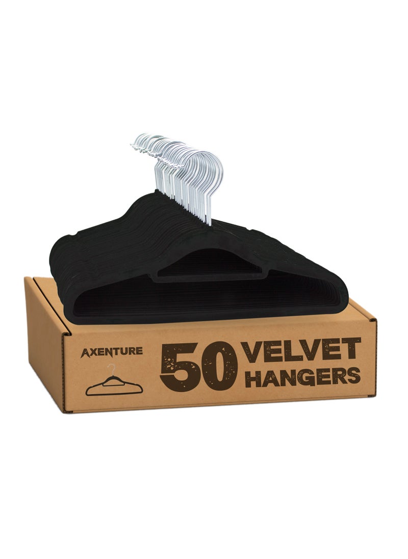 AXENTURE - 50-Piece Nonslip 360-Degree-Swivel Hook Velvet Hangers Black 41x23.3x0.5cm - Image 1
