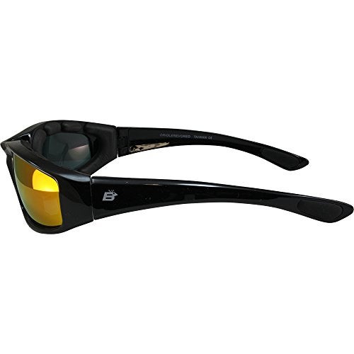 Birdz Eyewear Oriole Padded Motorcycle Riding Sunglasses Gloss Black Frame with Red G-Tech Reflective Lenses - Image 3
