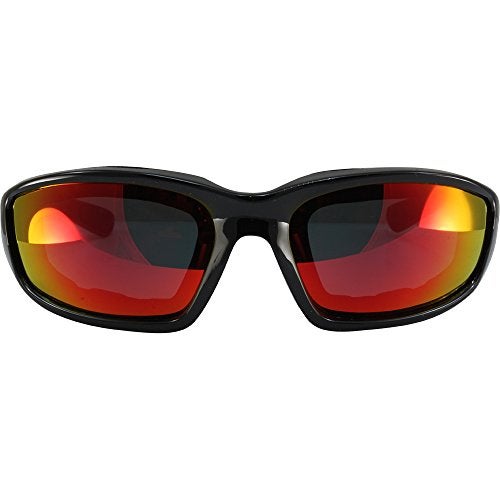 Birdz Eyewear Oriole Padded Motorcycle Riding Sunglasses Gloss Black Frame with Red G-Tech Reflective Lenses - Image 2