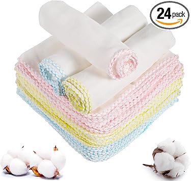 Lanjue 24 Pcs Muslin Face Cloths 12x12 Inch Cotton Face Cloths Muslin Squares Reusable Facial Towels Cleansing Remover Cloths for Makeup Removal Facial Cleaning - Image 1