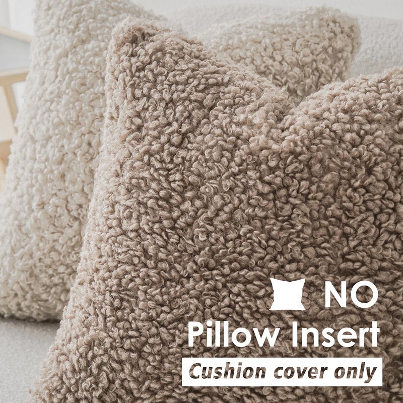 Foindtower Set of 2 Curly Teddy Wool Pillow Covers Decorative Boucle Textured Lumbar Throw Pillow Faux Fur Pillowcases Sheepskin Cushion Case for Sofa Bedroom Car 12"x20" Khaki - Image 3