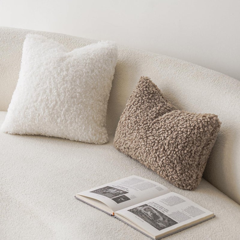 Foindtower Set of 2 Curly Teddy Wool Pillow Covers Decorative Boucle Textured Lumbar Throw Pillow Faux Fur Pillowcases Sheepskin Cushion Case for Sofa Bedroom Car 12"x20" Khaki - Image 5