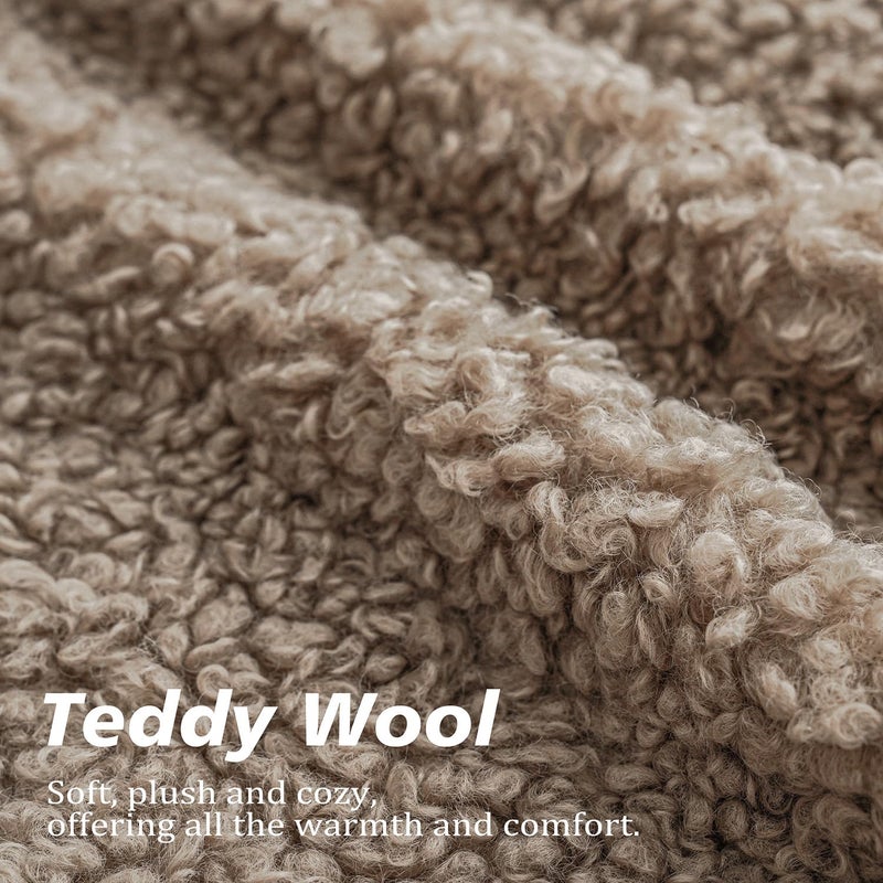 Foindtower Set of 2 Curly Teddy Wool Pillow Covers Decorative Boucle Textured Lumbar Throw Pillow Faux Fur Pillowcases Sheepskin Cushion Case for Sofa Bedroom Car 12"x20" Khaki - Image 2