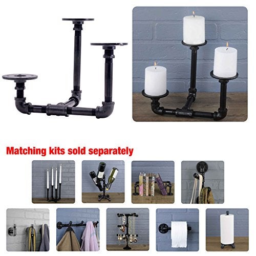 PIPE DECOR Pipe Décor Industrial 3 Branch Pillar Candle Holder Complete Set Electroplated Black Finish - 38CNPL4-BK- Rustic and Chic Steampunk - Image 3