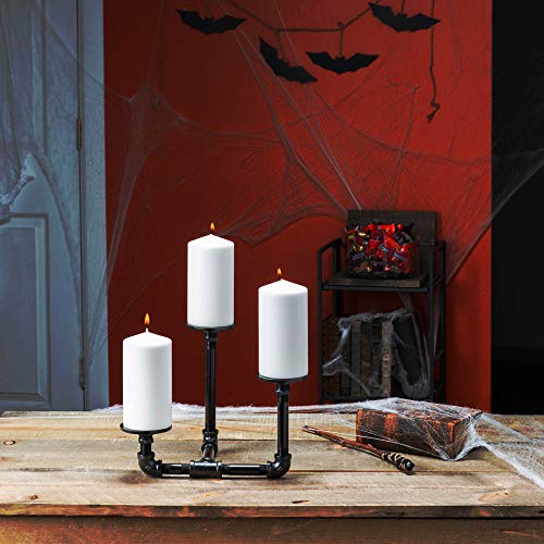 PIPE DECOR Pipe Décor Industrial 3 Branch Pillar Candle Holder Complete Set Electroplated Black Finish - 38CNPL4-BK- Rustic and Chic Steampunk - Image 4
