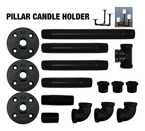 PIPE DECOR Pipe Décor Industrial 3 Branch Pillar Candle Holder Complete Set Electroplated Black Finish - 38CNPL4-BK- Rustic and Chic Steampunk - Image 5