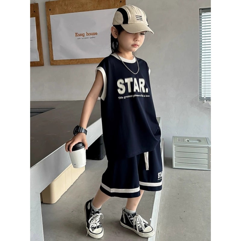 Boys' Sleeveless Suit Summer Children'S Vest Basketball Sportswear Shorts Two-Piece Set Big Boy'S Summer Fashion - Image 4