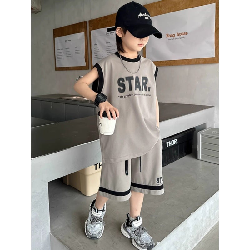 Boys' Sleeveless Suit Summer Children'S Vest Basketball Sportswear Shorts Two-Piece Set Big Boy'S Summer Fashion - Image 5