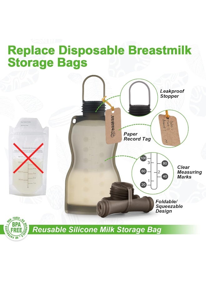 هاكا Haakaa Breast Milk Storage Bags - Silicone Reusable Milk Collector Freezer Bag for Breastfeeding Mom, Baby Food Storing Yummy Pouch, Breast Pump Bag, Leakproof - 9 oz, 5 Count - Image 5