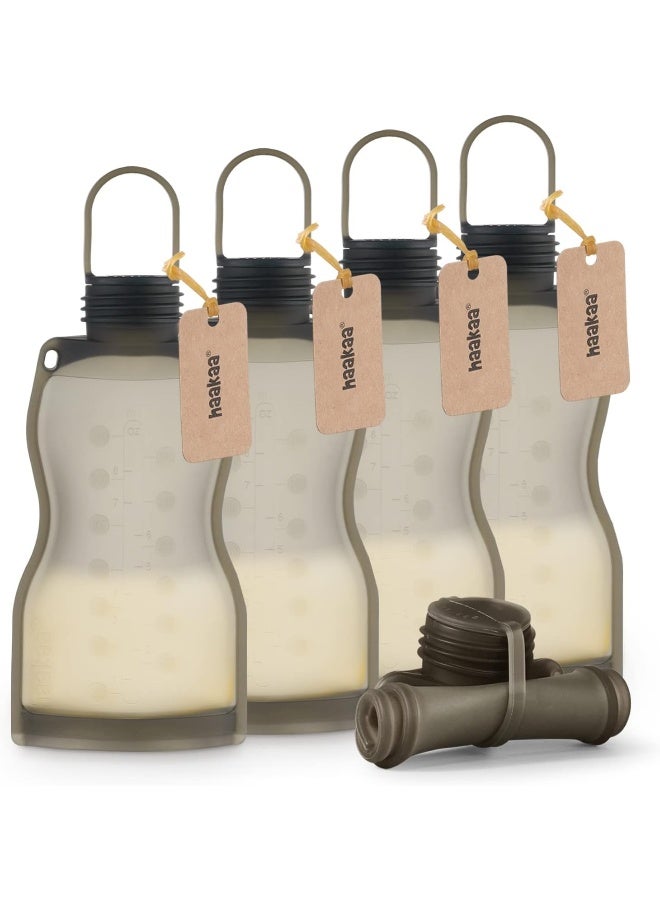 هاكا Haakaa Breast Milk Storage Bags - Silicone Reusable Milk Collector Freezer Bag for Breastfeeding Mom, Baby Food Storing Yummy Pouch, Breast Pump Bag, Leakproof - 9 oz, 5 Count - Image 1