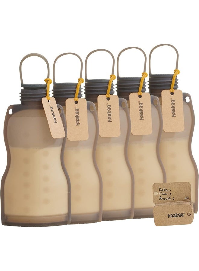 هاكا Haakaa Breast Milk Storage Bags - Silicone Reusable Milk Collector Freezer Bag for Breastfeeding Mom, Baby Food Storing Yummy Pouch, Breast Pump Bag, Leakproof - 9 oz, 5 Count - Image 4