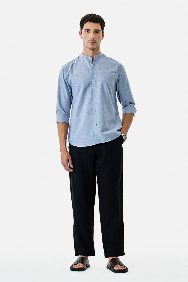 سنيتش Light Blue Solid Long Sleeve Regular Fit Shirt