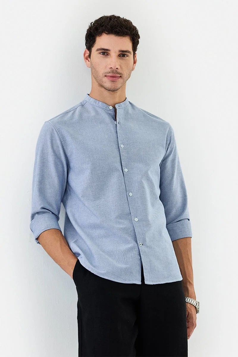 سنيتش Light Blue Solid Long Sleeve Regular Fit Shirt