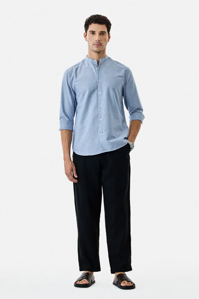 سنيتش Light Blue Solid Long Sleeve Regular Fit Shirt