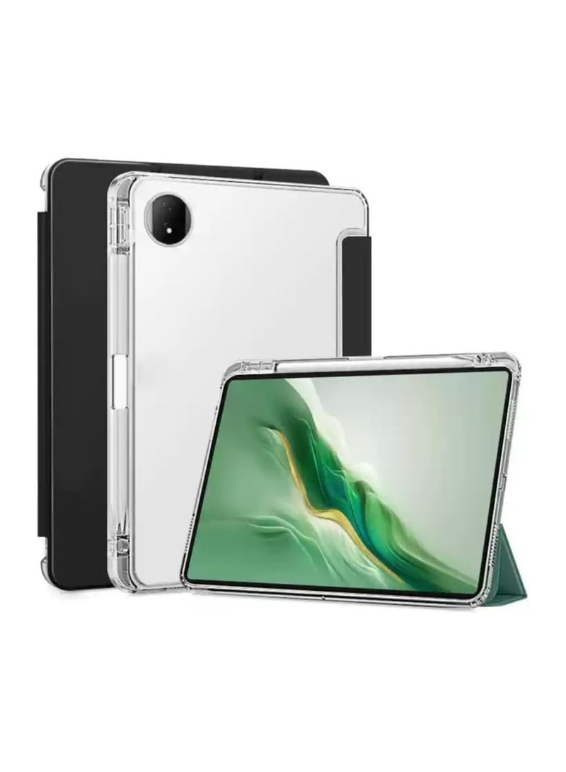 Compatible with Honor MagicPad 2 2024 (12.3 inch) Tablet Unid Series Triple Fold Transparent Case With Pencil Holder and Auto Sleep Wake For Magic Pad 2 12.3 (Black)