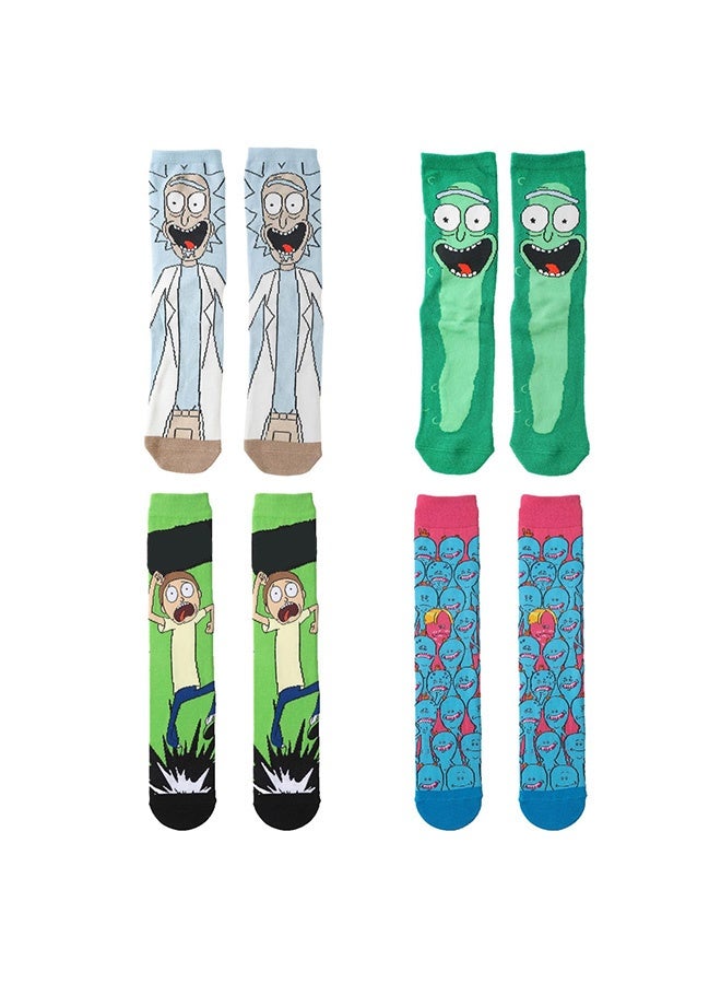 Peachjoy Funny Cartoon Socks Men 4 Pack Colorful Crazy Cute Character Patterned Cotton Novelty Dress Crew Socks Women Size 8-12 - Image 1