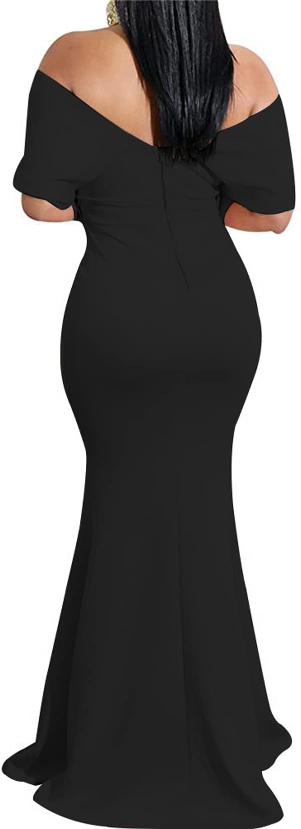 sexycherry Black Cocktail Dresses for Women Sexy Bodycon Off Shoulder Long Cocktail Prom Dress with Zipper for Evening Party(Large) - Image 2