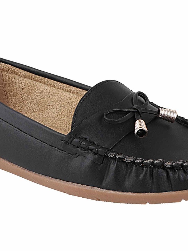 Shoetopia Women's Black Stylish Casual Loafers | Comfortable Slip-On Flat Shoes with Bow Design & Soft Sole for Daily Footwear EU41 - Image 5