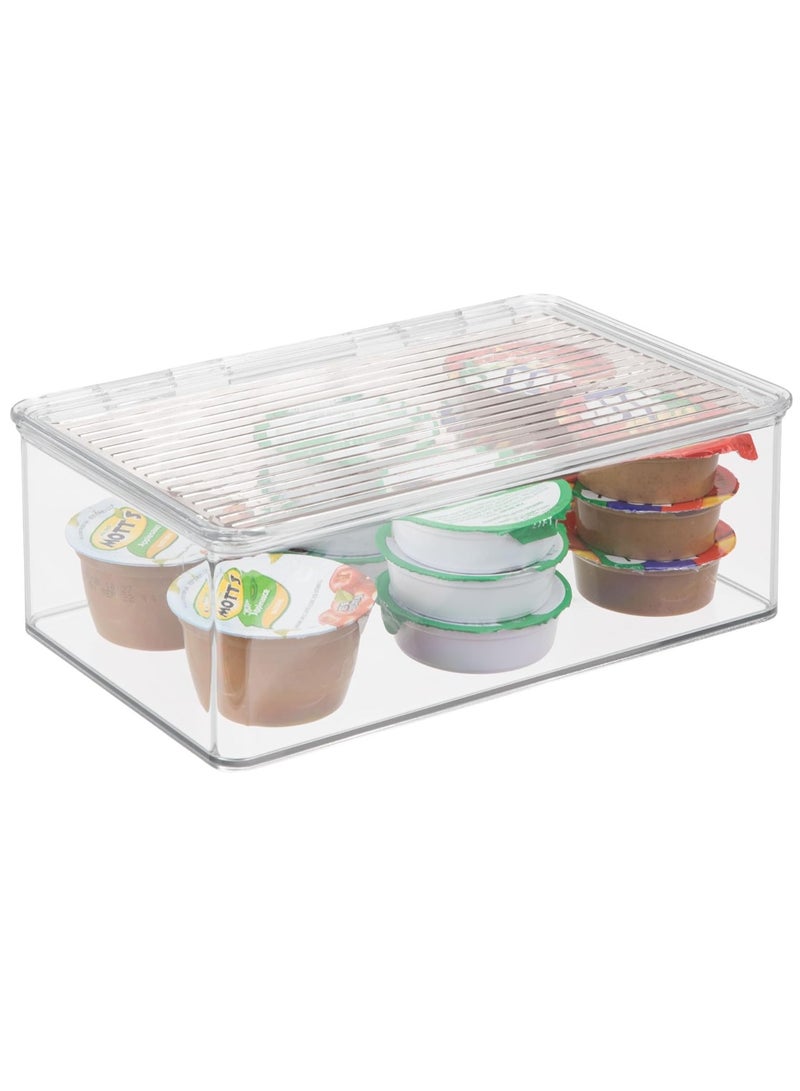 TDAO Medium Stackable Organizer Bin with Hinged Lid, 10.8” x 6.89” x 3.7” Transparent Storage Box, Stackable Freezer and Fridge Organizer Lidded Bin for Home, Office, School, Fridge, Bathroom, Kitchen, Pantry Container, BPA-Free, Food Safe Clear - Image 2