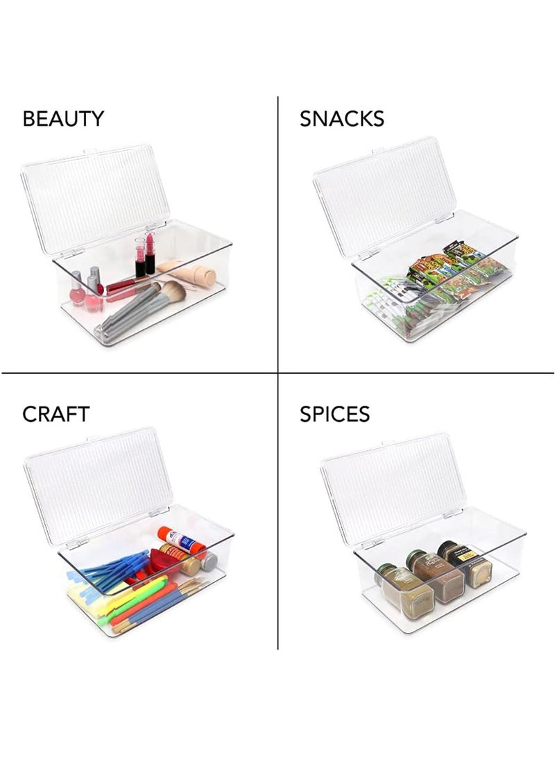 TDAO Medium Stackable Organizer Bin with Hinged Lid, 10.8” x 6.89” x 3.7” Transparent Storage Box, Stackable Freezer and Fridge Organizer Lidded Bin for Home, Office, School, Fridge, Bathroom, Kitchen, Pantry Container, BPA-Free, Food Safe Clear - Image 4