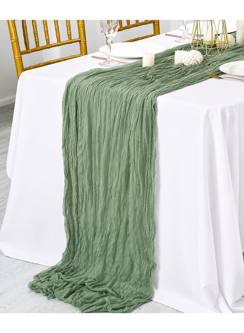 ELASAR Boho Crumpled Gauze Table Runner 90 x 400 cm for Wedding Bridal Baby Shower Birthday Party Decoration Home and Event Use - Image 1