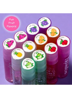 Expressions 12Pc Glitter Roll On Lip Gloss Set, Glossy Lip Moisturizer For Kids And Teens In Pouch With Marabou Handle Assorted Fruit Flavored Lip Gloss Set, Hydrating Lip Oil, Non Toxic Kid Makeup  - Image 5