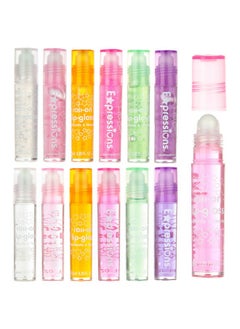 Expressions 12Pc Glitter Roll On Lip Gloss Set, Glossy Lip Moisturizer For Kids And Teens In Pouch With Marabou Handle Assorted Fruit Flavored Lip Gloss Set, Hydrating Lip Oil, Non Toxic Kid Makeup  - Image 2