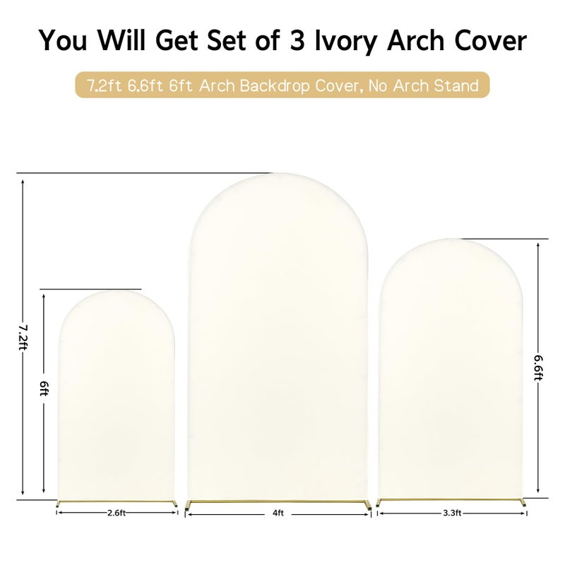 NSSONBEN 7.2FT 6.6FT 6FT Ivory Wrinkle Free Arch Backdrop Cover Set of 3, Dual Layer Stretchy Spandex Arch Cover, Top Round Chiara Arch Backdrop Stand Covers for Wedding Parties Baby Shower Photo Background - Image 5