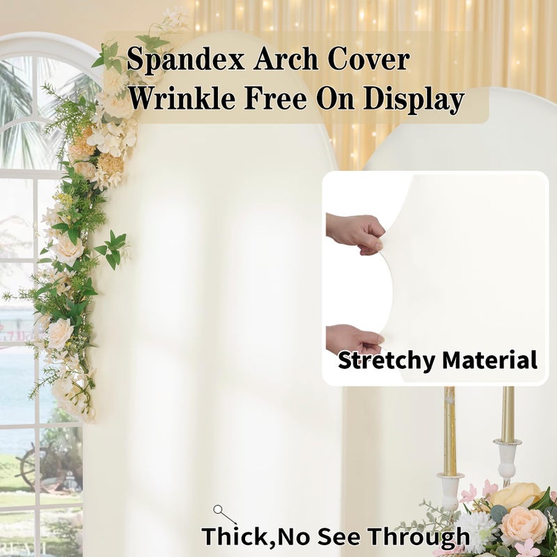 NSSONBEN 7.2FT 6.6FT 6FT Ivory Wrinkle Free Arch Backdrop Cover Set of 3, Dual Layer Stretchy Spandex Arch Cover, Top Round Chiara Arch Backdrop Stand Covers for Wedding Parties Baby Shower Photo Background - Image 2