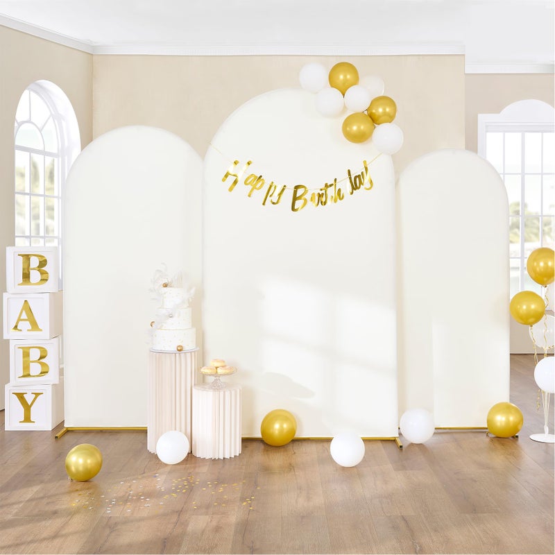 NSSONBEN 7.2FT 6.6FT 6FT Ivory Wrinkle Free Arch Backdrop Cover Set of 3, Dual Layer Stretchy Spandex Arch Cover, Top Round Chiara Arch Backdrop Stand Covers for Wedding Parties Baby Shower Photo Background - Image 3