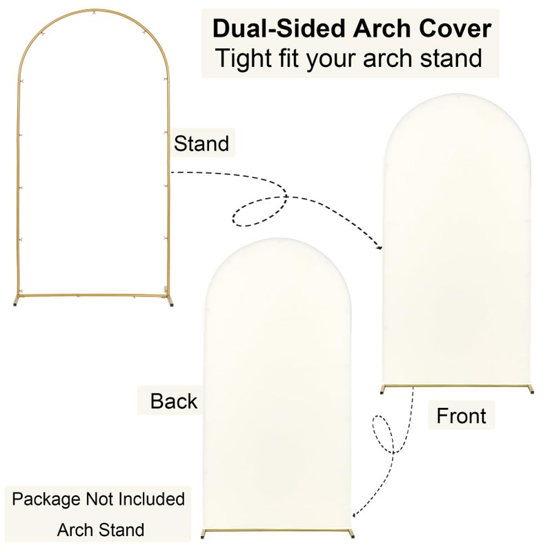 NSSONBEN 7.2FT 6.6FT 6FT Ivory Wrinkle Free Arch Backdrop Cover Set of 3, Dual Layer Stretchy Spandex Arch Cover, Top Round Chiara Arch Backdrop Stand Covers for Wedding Parties Baby Shower Photo Background - Image 4